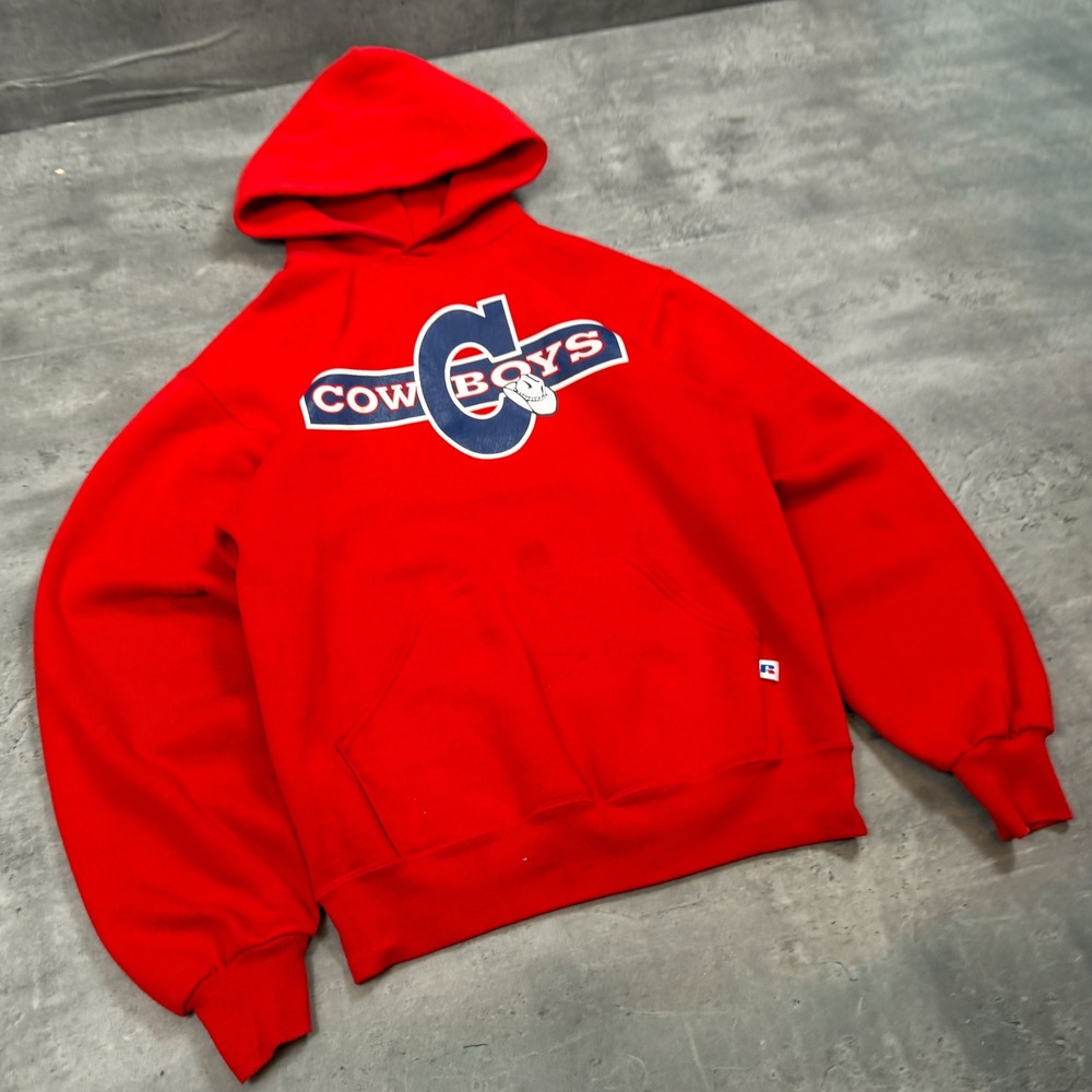 Vintage VTG Y2K 2000's 00's Russell Athletic Cowboy Red Boxy Cropped Hoodie